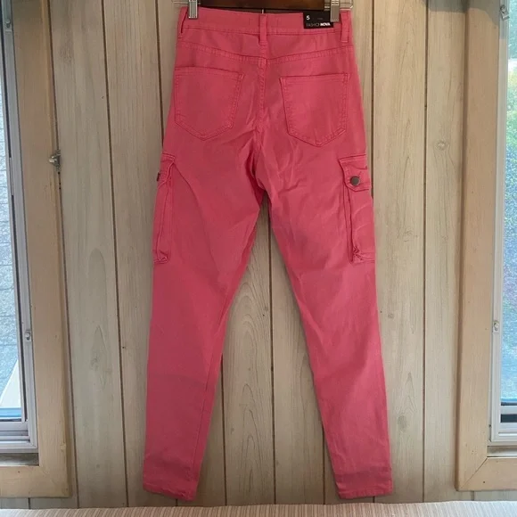 fashion nova money honey 5 distressed pink coral jeans skinny cargo pocket rip - Picture 4 of 7